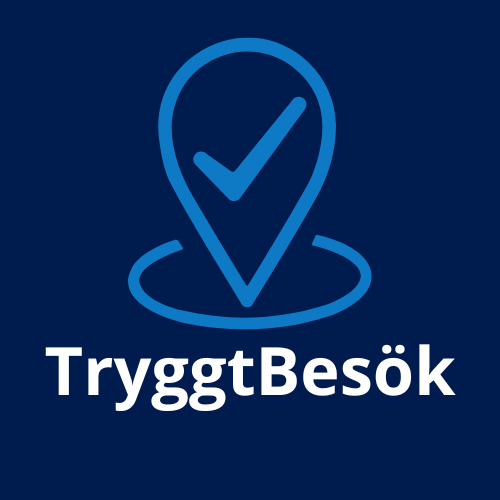TryggtBesöks logga mörkblå: "vi jobbar med kognitiv inkludering för matbutiker"
